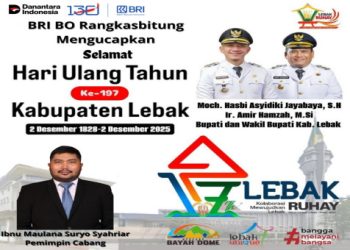 BRI BO Rangkasbitung Sampaikan Ucapan Selamat Hari Jadi Kabupaten Lebak ke-197 dengan Semangat Lebak Ruhay (Rukun, Unggul, Hegar, Aman dan Yakin)  Rangkasbitung — Dalam rangka